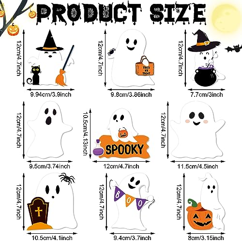 Huwena 9 Pcs Halloween Wooden Ghost Table Decoration Halloween Ghosts Signs