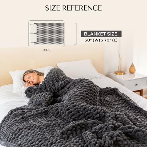 SAMIAH LUXE Chunky Knit Throw Blanket 50x70 in, 8 lb Graphite Gray - color: Graphite, size: 50x70in