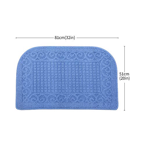 COSY HOMEER 32x20 Half Round Kitchen Rug,Non Slip Washable Mat,Blue 3PCS - color: Blue 3pcs, size: 1'8" x 2'8" (Semicircular)