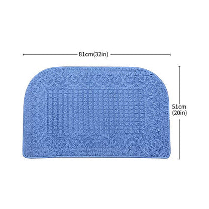 COSY HOMEER 32x20 Half Round Kitchen Rug,Non Slip Washable Mat,Blue 3PCS - color: Blue 3pcs, size: 1'8" x 2'8" (Semicircular)