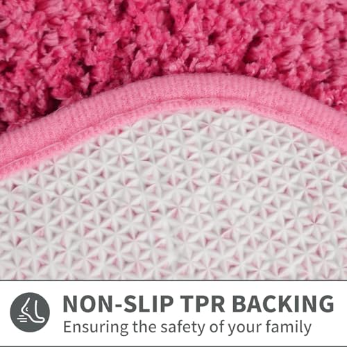 Scalloped Rose Pink Bathroom Rug Runner, Non Slip Absorbent 24"x59" - color: Rose Pink, size: 2' x 4'92" (Rectangular)