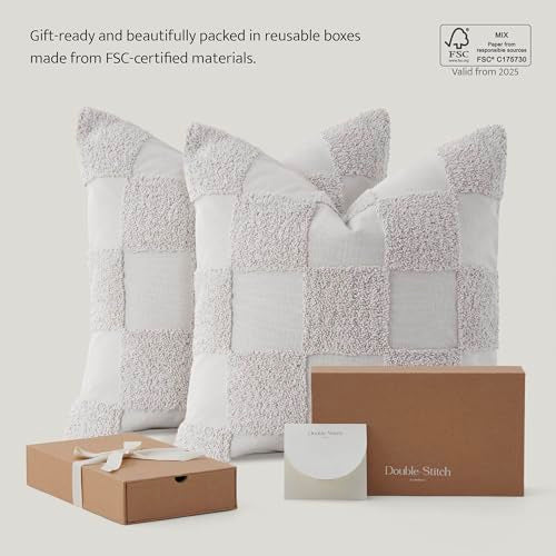 Double Stitch 100% Cotton Boho Checkered Throw Pillow Covers, Winter Sky - color: Winter Sky, size: 20" x 20" (Pack of 2)