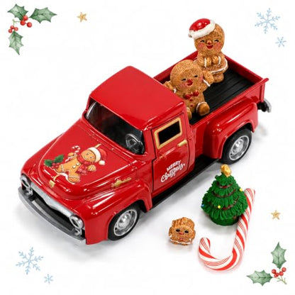 Christmas Red Gingerbread Pickup Truck Table Decor - color: Red