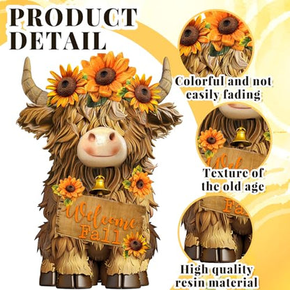 2 Pack Fall Highland Cow Figurines Decor, Resin Fall Table Decor - style: Fall
