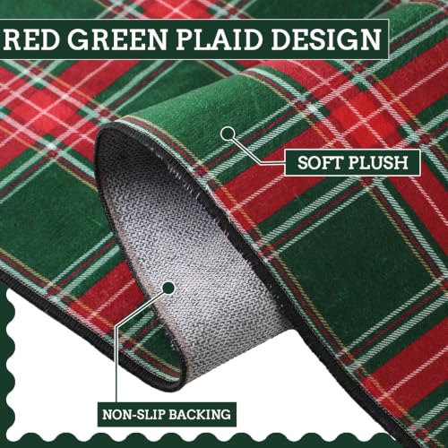 Dunzy 2 Pcs Red & Green Plaid Kitchen Mats Non-Slip Washable Runners - color: Red & Green