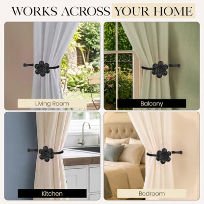 RTZEN Metal Curtain Tiebacks, Drapery Holders for Wall, 2 Pcs - size: Medium, style: Flower
