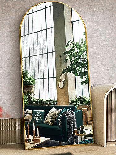 Otlsh Arched Floor Mirror, 76"34" Full Length Mirror with Stand, Freestanding, Aluminum Frame - Gold - color: Gold, size: 34"L x 76"W