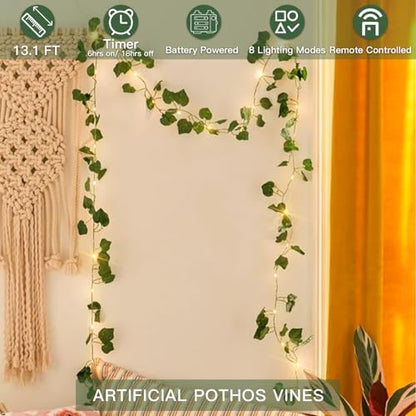 suddus 13.1FT 40LED Pothos Vine with Lights Battery Operated Copper Wire - color: Pothos, size: 40 LED-Battery
