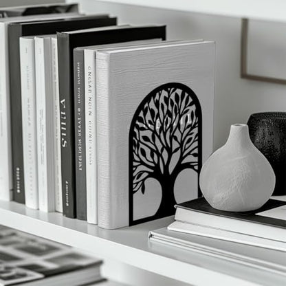 Peacoblue 5.3"x3.5"x7.8" Metal Bookends, Heavy Duty Book Ends for Shelves - color: Tree of Life