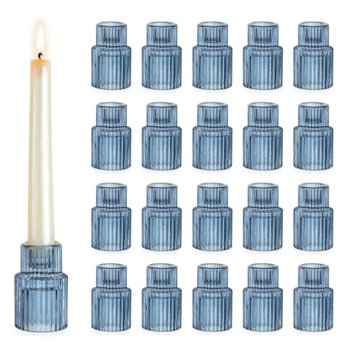 Hewory Glass Candlestick Holders Bulk, 20 PCS Blue Taper Candle Holders - color: Blue, size: 20PCS
