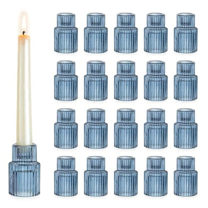 Hewory Glass Candlestick Holders Bulk, 20 PCS Blue Taper Candle Holders - color: Blue, size: 20PCS