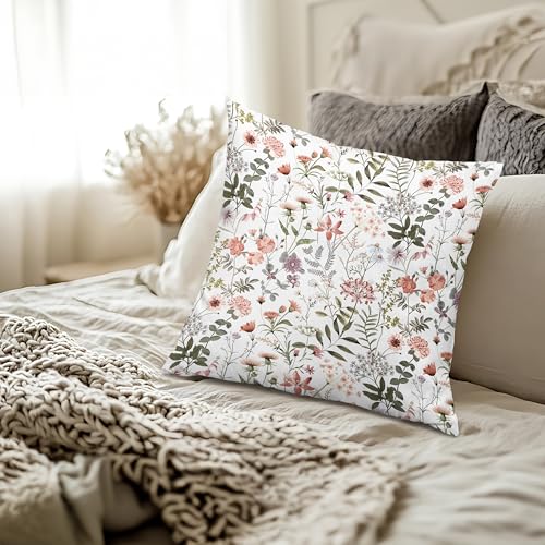 Nature 와일드 플로럴 보태니컬 베개 커버 45.7 x 45.7cm(18 x 18인치), 꽃 방 장식, 소박한 코티지 코어 야생화 식물 장식 쿠션 커버 침실 거실 홈 오피스 - color: 색상 06