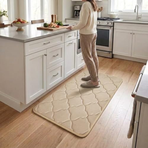 Memory Foam Bath Mat Non-Slip Cushioned Bathroom Floor Rug for Family Beige - color: Beige