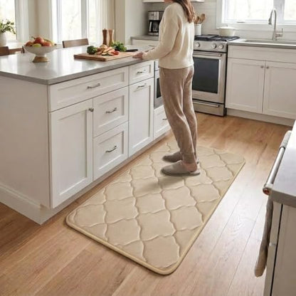 Memory Foam Bath Mat Non-Slip Cushioned Bathroom Floor Rug for Family Beige - color: Beige