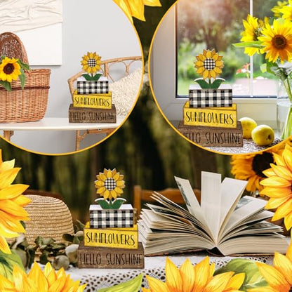 Britimes Tiered Tray Decor Set, 4 Pack, Wooden, Sunflower Farmhouse - color: Sunflower