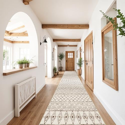 2'6"x12' Hallway Runner Rug Moroccan: Machine Washable Runner Rugs Beige - color: Geo Beige, size: 2'6" x 12' (Rectangular)