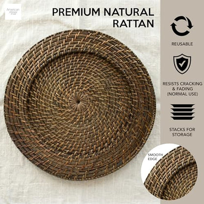 ChargeIt by Jay Rattan Charger Plates Hand Woven Round Brown, 13" - 4 Set - color: Brick Brown, size: 4 Pack