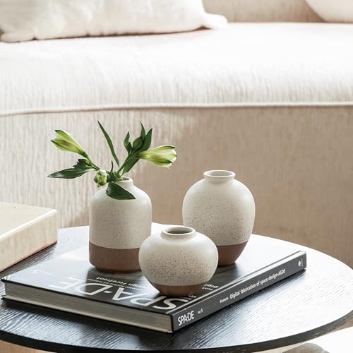 DN DECONATION Flower Vase Set of 3, Small Ceramic Vase Farmhouse Home Decor - color: Beige&brown