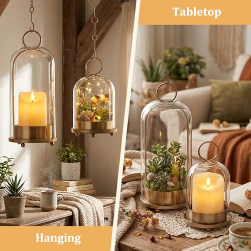 Brass Hurricane Handmade Sturdy Glass Dome Candle Holders with Glass Cover