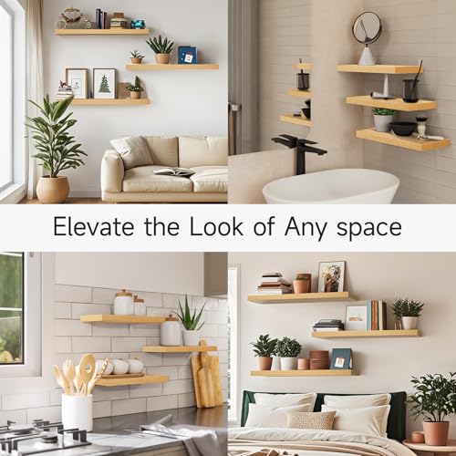 BAYKA Light Oak-Toned Floating Shelves 22.5in, Set of 3, Wall Mounted Shelf - color: G. Oak-toned - Mid-century Revival Style, size: 22.5inches