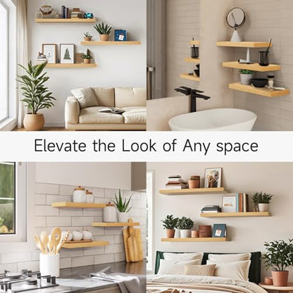 BAYKA Light Oak-Toned Floating Shelves 22.5in, Set of 3, Wall Mounted Shelf - color: G. Oak-toned - Mid-century Revival Style, size: 22.5inches