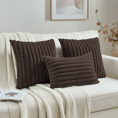 FUTEI Pack of 2 Faux Fur Throw Pillow Covers 12x20 Inch, Dark Coffee - color: Dark Coffee, size: 20" x 12" (Pack of 2)