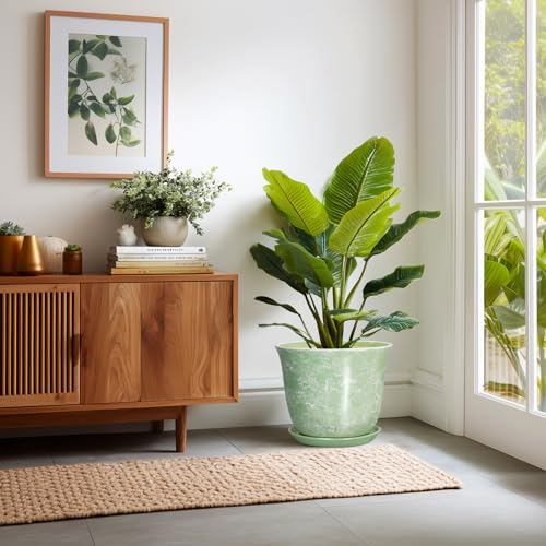 12 Inch Pots for Plants, Ceramic Plant Pots with Drainage, Green - color: Gemstone Apple Green, size: 12 Inch