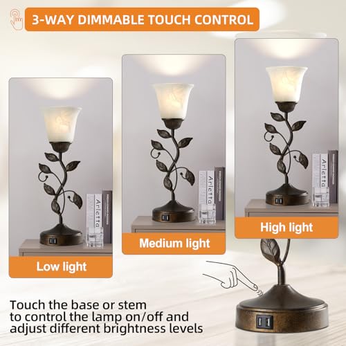 Touch Bedside Table Lamp for Living Room with 2 USB C+A Ports - color: 1 Pack - Brass