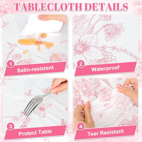 3 Pcs Pink Floral Plastic Tablecloths, Disposable Wedding Table Cloth - color: Pink Floral
