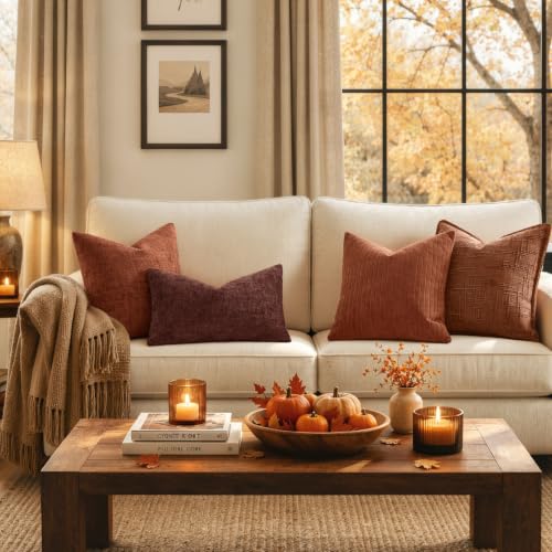 MIULEE Set of 2 Rust Textured Striped Throw Pillow Covers 20x20 Inch - color: Rust, size: 20" x 20" (Pack of 2)