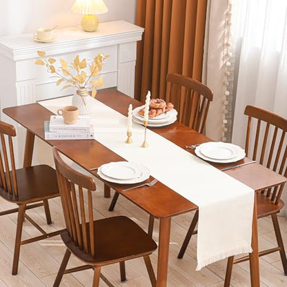 Beige Table Runner 12×120 Inches Long with Fringe Boho Fall Decor - color: Beige