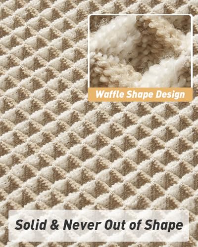 Upgraded Waffle Bath Mat Set of 2 Absorbent Bathroom Mat 17"x24" + 17"x48" - color: Brown & Cream, size: 17" x 24" +17" x 48"