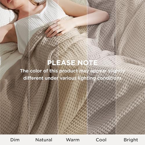 Bedsure 100% Cotton Big Oversized King Blanket, Waffle Weave, Khaki Brown - color: 03 Khaki Brown, size: Oversized King (120" X 94")