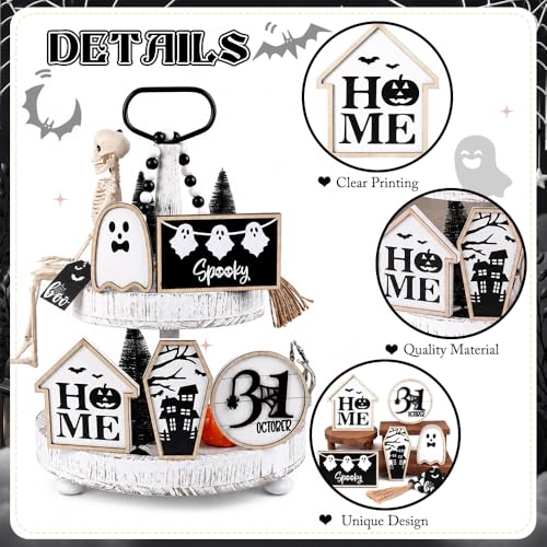 6Pcs Halloween Table Decoration Spooky Ghost Wooden Signs - color: Halloween Black Sign
