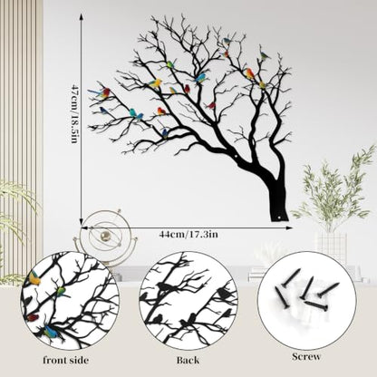 YIYA Colorful Birds on Tree Branch Metal Wall Art 3D Iron Sculpture