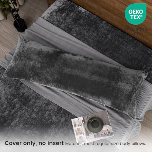 PHF Truly Velvet Zippered Body Pillowcase, No Insert, 1 Pack Ultra Soft Breathable Pillow Sham Cover with Zipper, 20"X 54" Long Luxury Cozy Warm Fuzzy Flannel Body Pillow Case, Charcoal/Dark Grey - color: Dark Grey, size: 54" x 20" (Pack of 1)
