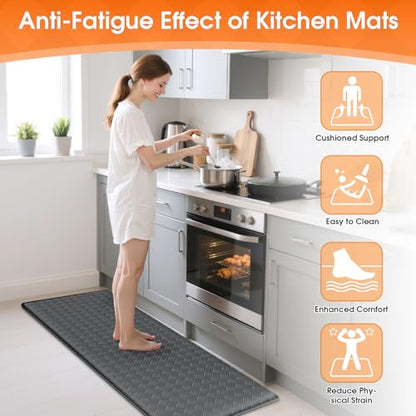 TranquilRelax 2-Piece Kitchen Mats, Cushioned Non-Slip Floor Mats, Grey - color: Grey, size: 2-Piece | 30"+47" | Standard