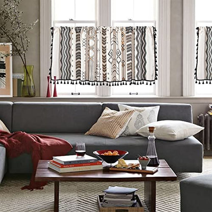RYNGHIPY Boho Window Valance Cotton Linen Curtain Tiers Farmhouse Window Curtain Topper for Kitchen Living Room Bedroom 55 x 24 Inches Length - color: Cream Black, size: 55"W x 24"L (Pack of 1)