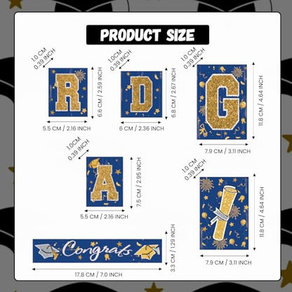 Smile GRAD Wooden Block Decor Set, 6-Piece Blue(Science) & Gold Glittered Letter Blocks with Congrats Banner, Tiered Tray Tabletop Signs for Graduation Party Decorations - style: Grad Blue