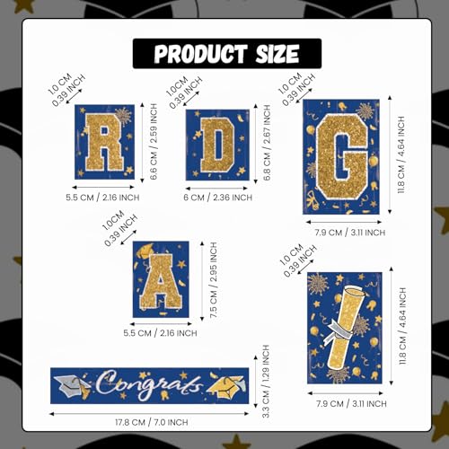 Smile GRAD Wooden Block Decor Set, 6-Piece Blue(Science) & Gold Glittered Letter Blocks with Congrats Banner, Tiered Tray Tabletop Signs for Graduation Party Decorations - style: Grad Blue
