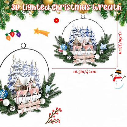 Pre-Lit Christmas Wreath for Front Door, Lighted Deer with 6H On/18H Off - color: Deer-warm White
