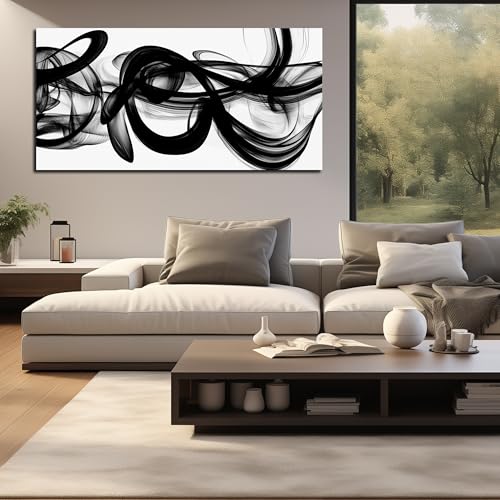 MDHKVPM Black Abstract Canvas Wall Art For Living Room Large Size - color: Black, size: 58"L x 29"W