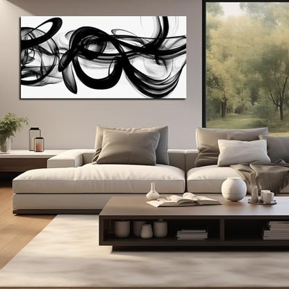 MDHKVPM Black Abstract Canvas Wall Art For Living Room Large Size - color: Black, size: 58"L x 29"W