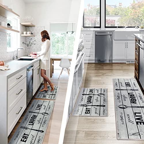 Carvapet 2 Piece Kitchen Mat Set Light Grey Farmhouse Washable Non Slip - color: Light Grey