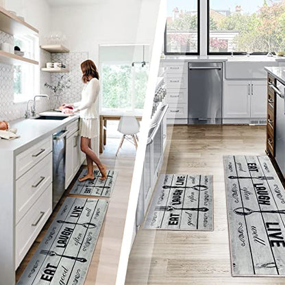 Carvapet 2 Piece Kitchen Mat Set Light Grey Farmhouse Washable Non Slip - color: Light Grey