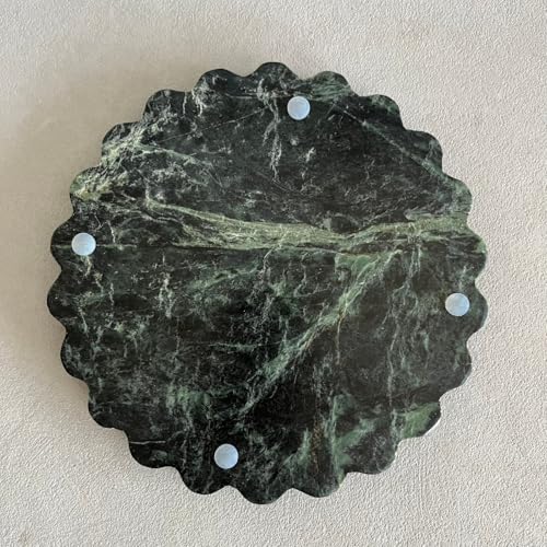 Travertine Marble Scalloped Tray Round Wave Tray Small Serving Platter for Counter, Bathroom, Kitchen, Nightstand, Jewelry Ring Dish Holder (White Dark Green) - color: White Dark Green