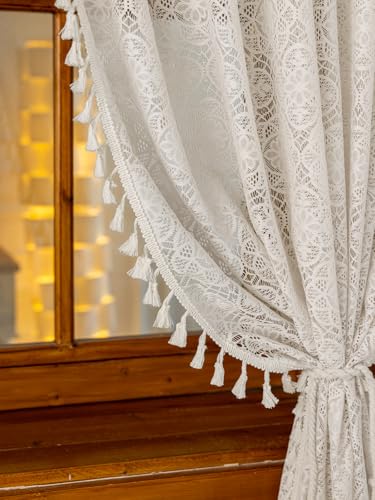 Sheer Boho Lace Curtains 72 Inches Long, Natural White, Set of 2 Panels - color: Natural White, size: 59"W x 72"L (Pack of 2)