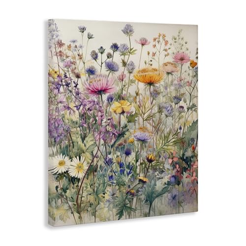 Mixed Wild Flowers Botanical, 24 x 30 Inch Canvas Wall Art - size: 30"L x 24"W