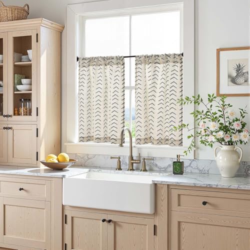 jinchan Black Boho Linen Kitchen Tier Curtains 24 Inch Rod Pocket 2 Panels - color: Arrow | Black on Linen, size: 26"W x 24"L (Pack of 2)