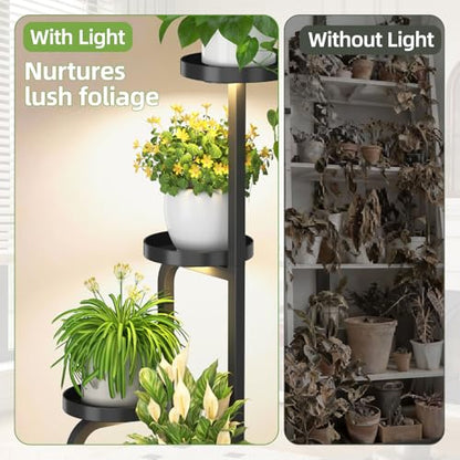 iDavosic.ly Tall Plant Stand Indoor with Grow Lights & Metal Trays, Brown - color: Black with Light